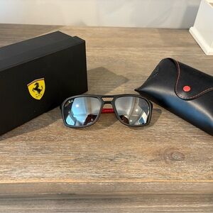 Ray Ban polarized Ferrari Matte Black Sunglasses with Silver Mirror Lenses